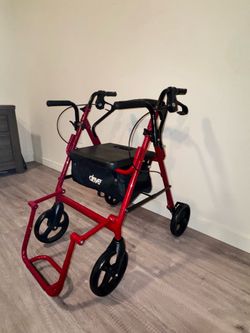 Drive Medical Duet Dual Function Transport Wheelchair Walker Rollator, Burgundy