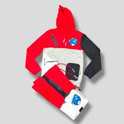 Red Pocket Hoodie Set Blue Bear. Patch 