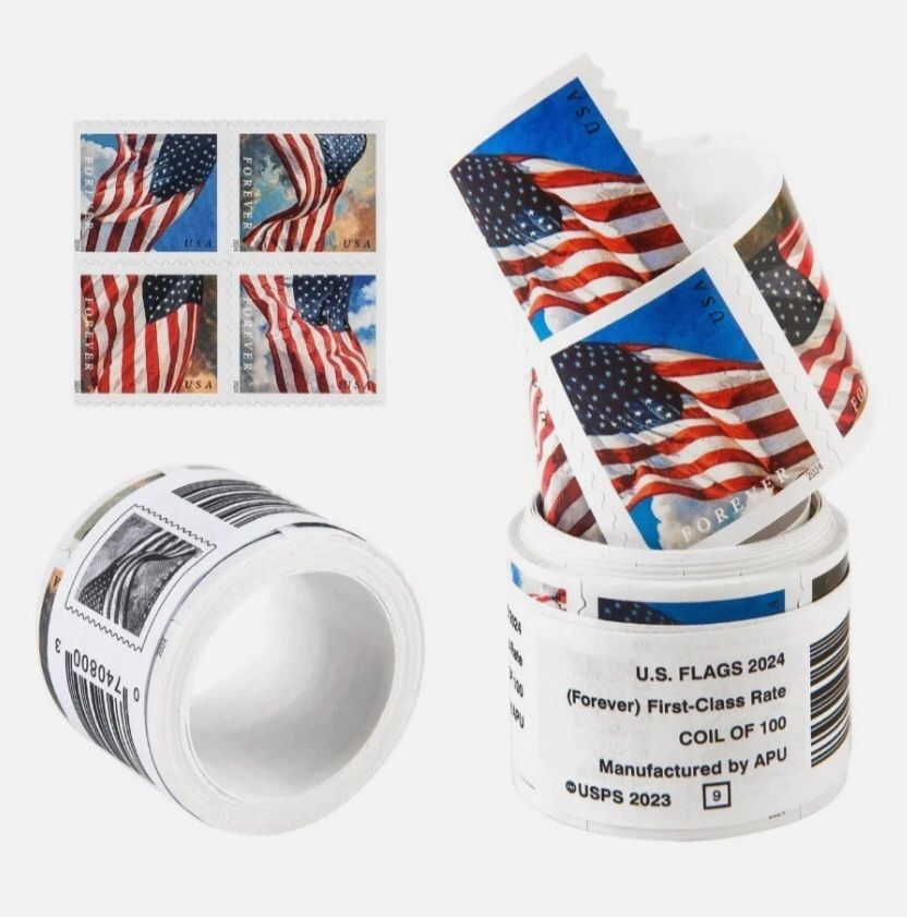 10 Roll US Flag 2024 USPS Forever Postage Stamps Total 1000 Stamps