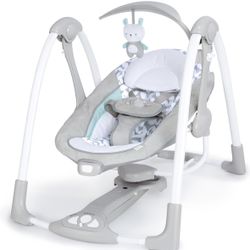 Ingenuity ConvertMe 2-in-1 Compact Portable Automatic Baby Swing & Infant Seat, Battery-Powered Vibrations, Nature Sounds, 0-9 Months 6-20 lbs (Raylan