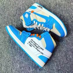 OFF-WHITE x Jordan Air Jordan 1 Retro High OG “UNC” Cowhide Cowhide Co-branded Deconstructed High Top Retro Basketball Shoes North Carolina Blue 