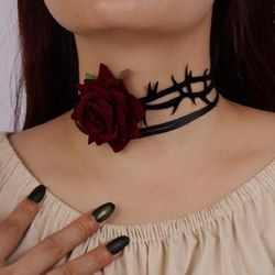 Red rose black choker