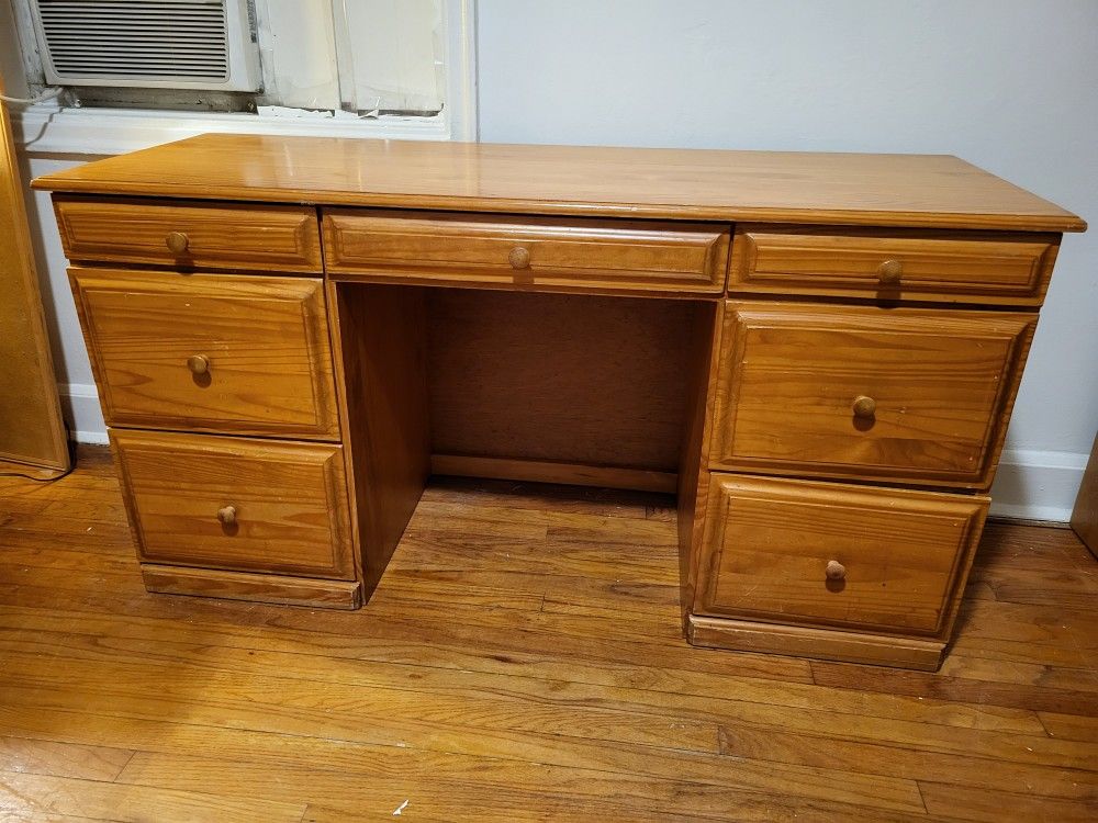 Desk,  Pine Wood, 20" D X  56.75" W  X 30" H, DRAWERS W/ Metal tracks