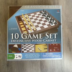 Classic Games 10 Game Set Distinctive Wood Cabinet