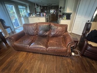 Brown Leather Nailhead Trim Sofa