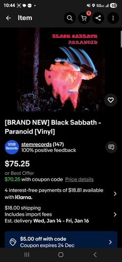 Black Sabbath - Paranoid Vinyl Record