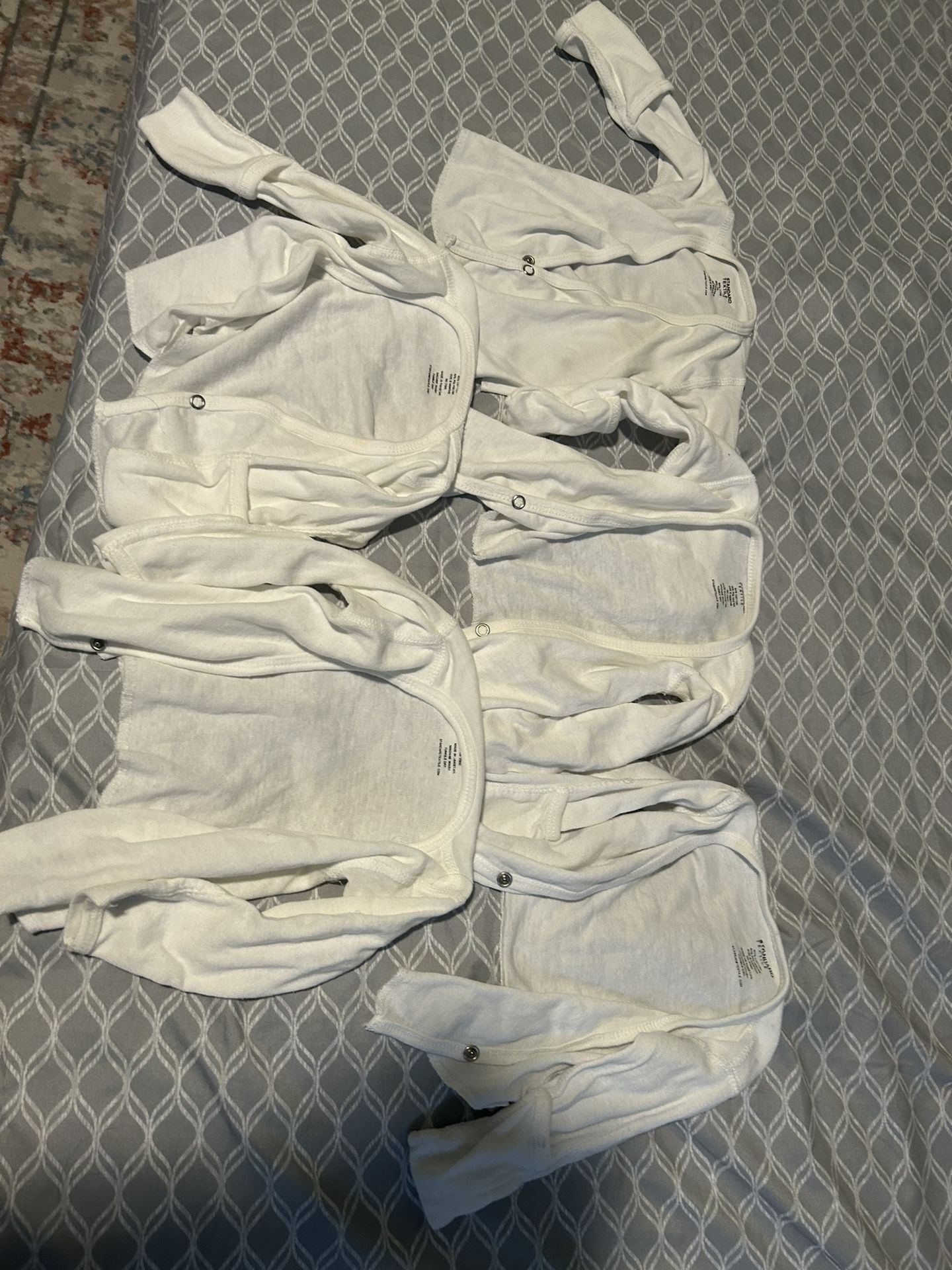 Side snap kimona tops, 0-6 months, white, 5 pieces