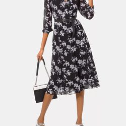 Dress Michael Kors Black and White Floral Belted Midi XS