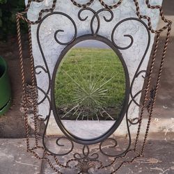 Pre-owned Vintage Bronze Dark Brown Wall Oval Star Mirror Wrought Iron 