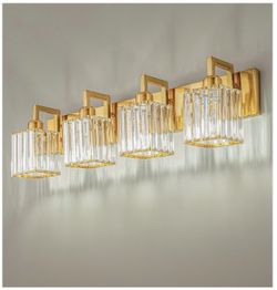 FDPBY Modern Crystal Bathroom Vanity Light 4-Lights Gold Brushed Brass Finish