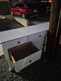 White Wood Dresser with Drawers and Cabinet