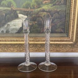 Vintage Blown Glass Twist Candlesticks By Holmegaard