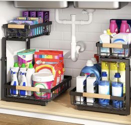 Under Sink Organizer, Adjustable Height, 2 Tier Pull Out Unde