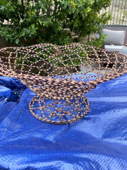 Vintage Twisted Wire Footed Fruit Bowl / Decorative Metal Mesh Centerpiece Bowl