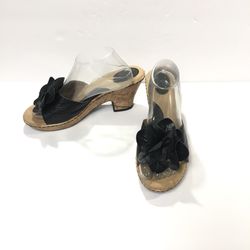 Bjorndal Leia Black Leather Flower Chunky Heel 10M
