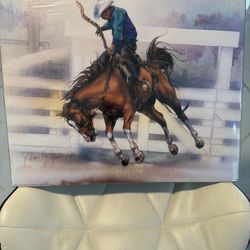 Western Rodeo Cowboy Riding Old West Brown Rust Wall Framed Picture Art 16X20
