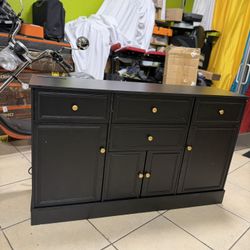 FARMHOUSE SIDEBOARD CABINET WITH POWER OUTLETS 55in  55.1"W Sideboard Cabinet with Storage Drawers & Doors, Black Kitchen Sideboard with Power Outlets