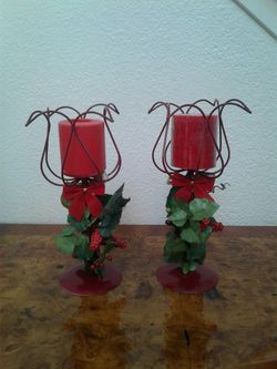 Candle holders with candle. ASKING $15 OR BEST OFFER 🤗