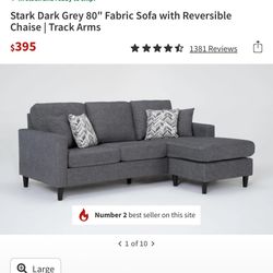 Gray Sofa With Reversible Chaise Like New!