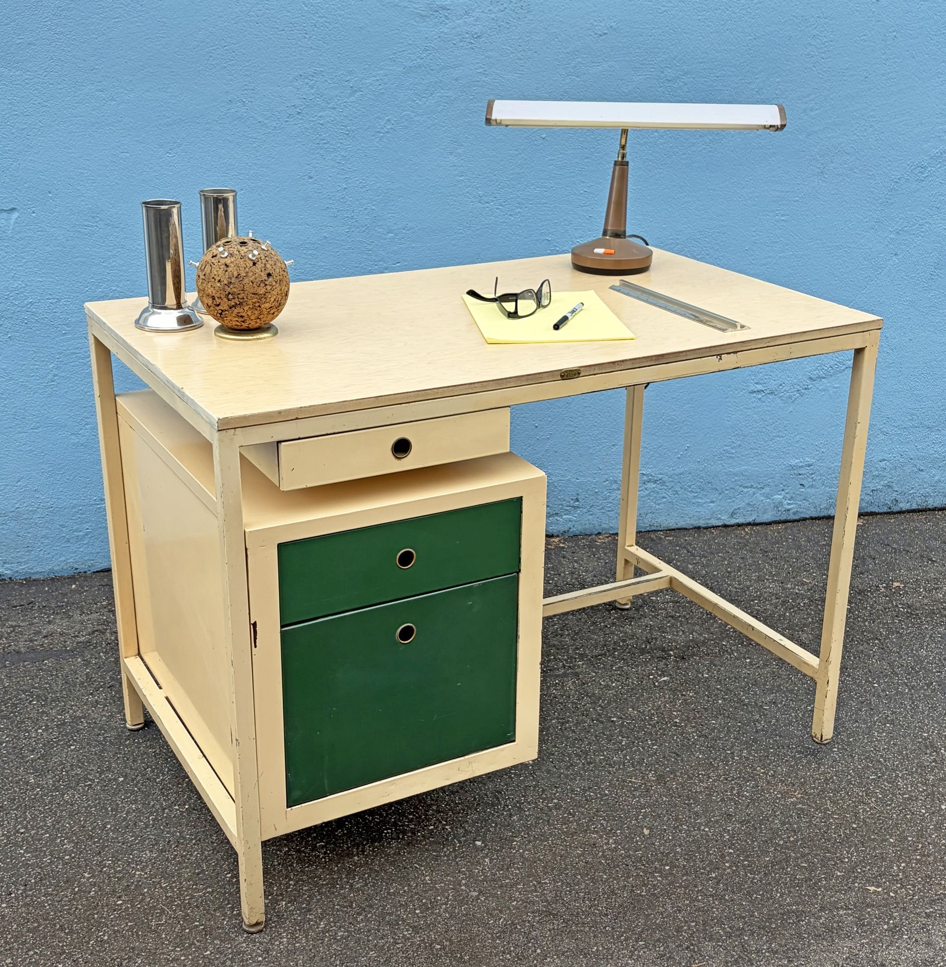 Mid century industrial metal desk with floating top