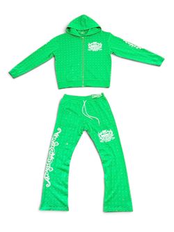 Green CAMPUS Rhinestone Tracksuit Set