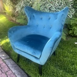 Teal velour Wingback Chair 
