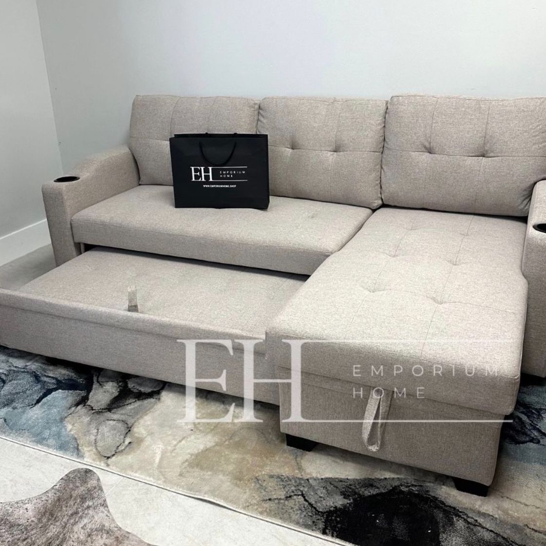 Light Grey Linen Sofa Sectional Sleeper 🔥BUY NOW LAY LATER 