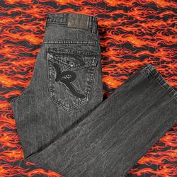 Men’s Vintage Y2K ROCAWEAR Dark Wash Denim Baggy Wide Jeans 30x30 Skater Grunge