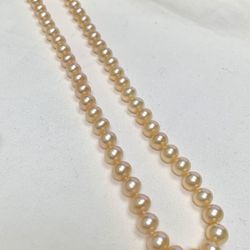 14K YELLOW GOLD QUALITY PINK FRESHWATER CULTURES PEARLS NECKLACE PRINCESS LENGTH 