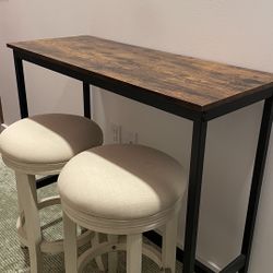 Rustic Brown Bar Table with Two Stools