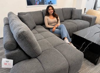 🆕 Modern L-Shaped Sectional Sofa Couch w/ Deep-Stitch Tufting | Black