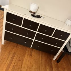 White Dresser With Brown Drawers. Assembly Not required. Perfect for a kids room or extra storage. Pickup only. Selling due to moving out. First c