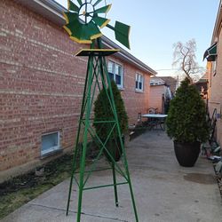 8 Ft Heavy Duty Steel Windmill Green/ Yellow Outdoor Patio Decor Garden 