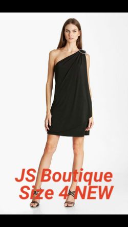 New Womens Sz 4 black cocktail one shoulder Jersey dress by JS Boutique nwt designer
