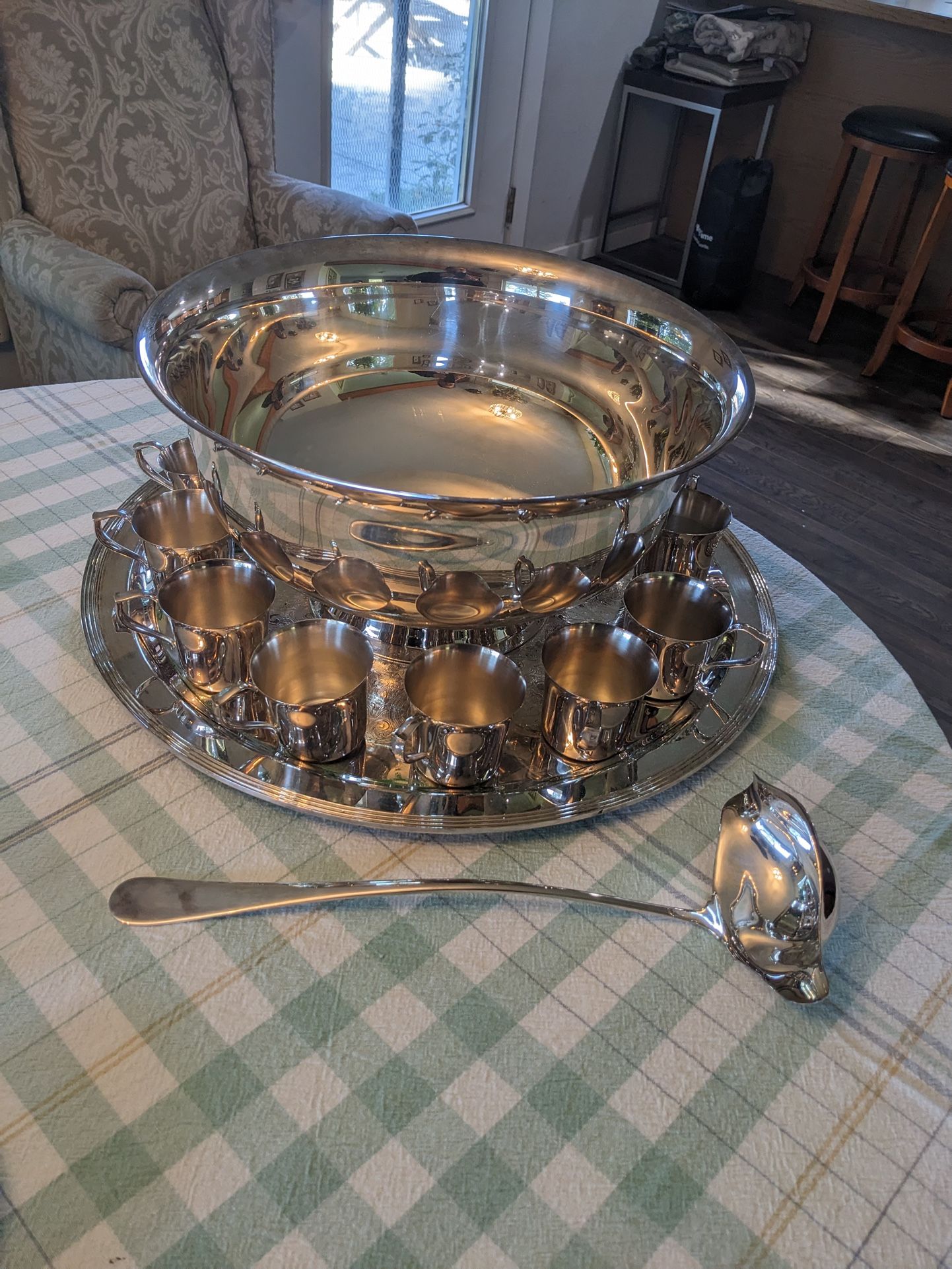 Wallace Silver Plate Punch Bowl W/12 Silver Cups