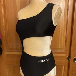 PRADA | Black One Shoulder Stretch jersey swimsuit.