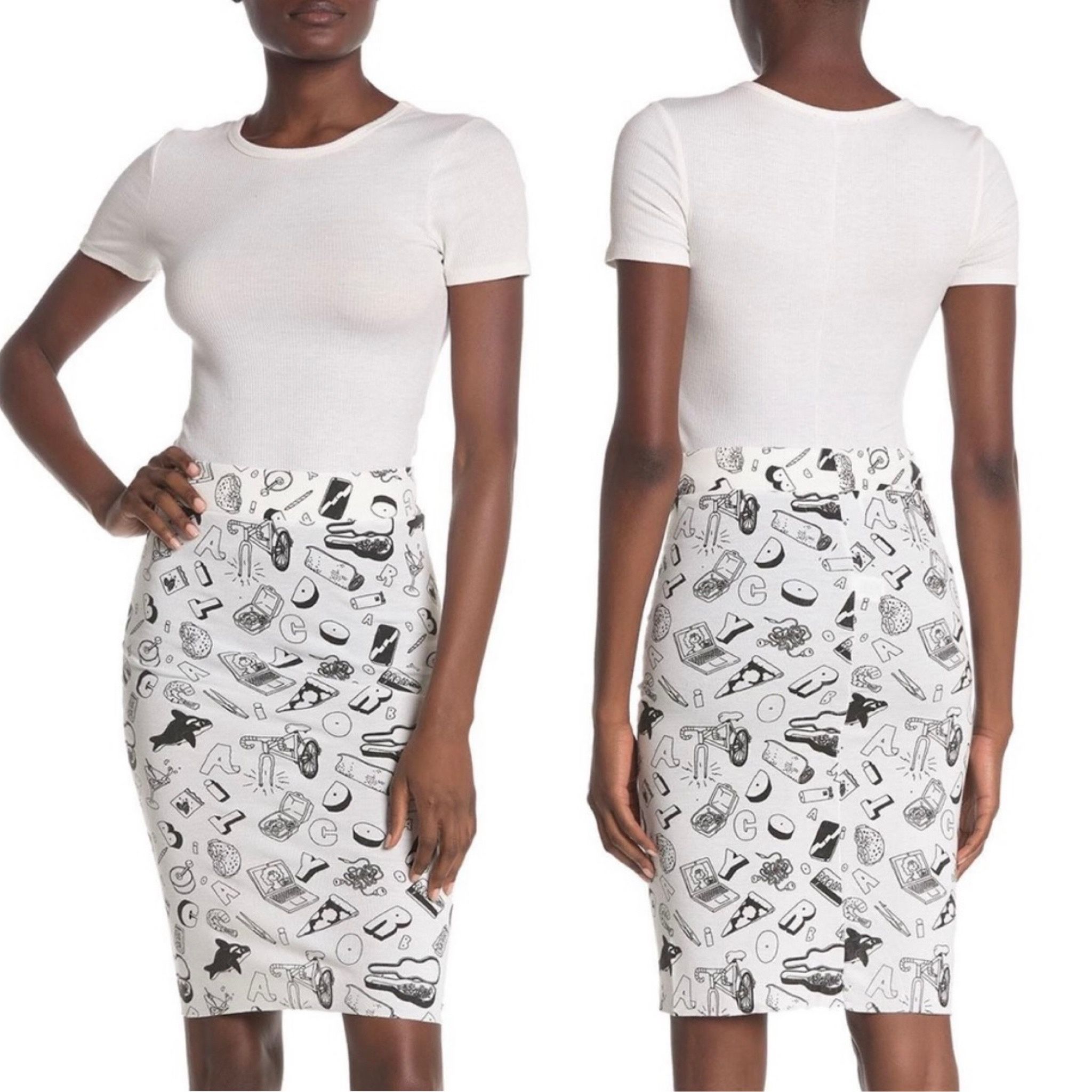 Wildfox x Broad City Mike Perry Doodles skipper pencil skirt size S small