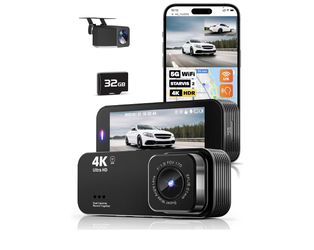 Dash Camera for Cars, 4K Dash Cam Front and Rear with 5G WiFi, Free Card Included, Loop Recording, Night Vision, 170°Wide Angle, G-Sensor, 24H Parking