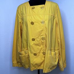 Michael Kors Women’s Yellow Jacket Blazer Y2K Vintage Gold MK Buttons Size L