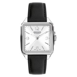 Movado - Men's 1917 Swiss Automatic Black Leather Watch, 35x45.2mm