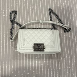 Chanel Inspired Small Boy Bag White Caviar