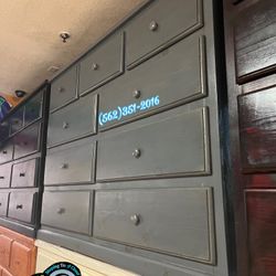 Grey Nine Drawer Pinewood Dresser 