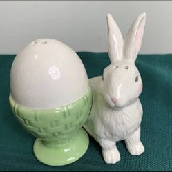 Ceramic easter bunny and egg salt and pepper shakers