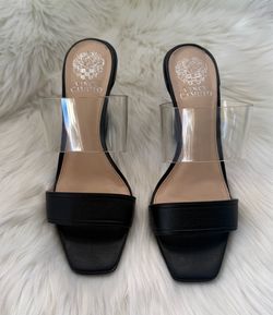 Vince camuto women’s pumps heels black faux leather/ vinyl size 9 M