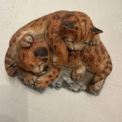 Vintage Lenox Sleeping Cougar Cubs (1988) - Nature's Young - 'Played Out'