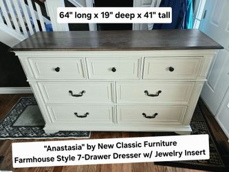 "Anastasia" by New Classic Furniture - Solid Wood, Farmhouse Style, 7-Drawer Dresser w/ Jewelry Insert