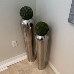 Tall Silver Floor Vases