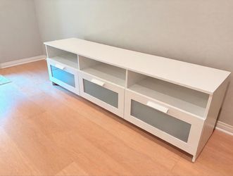 White TV Stand with Frosted Glass Drawers