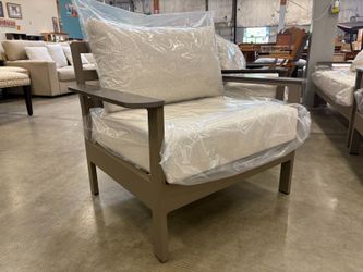 Pavillion Outdoor Chair with Beige Cushions and Metal Base