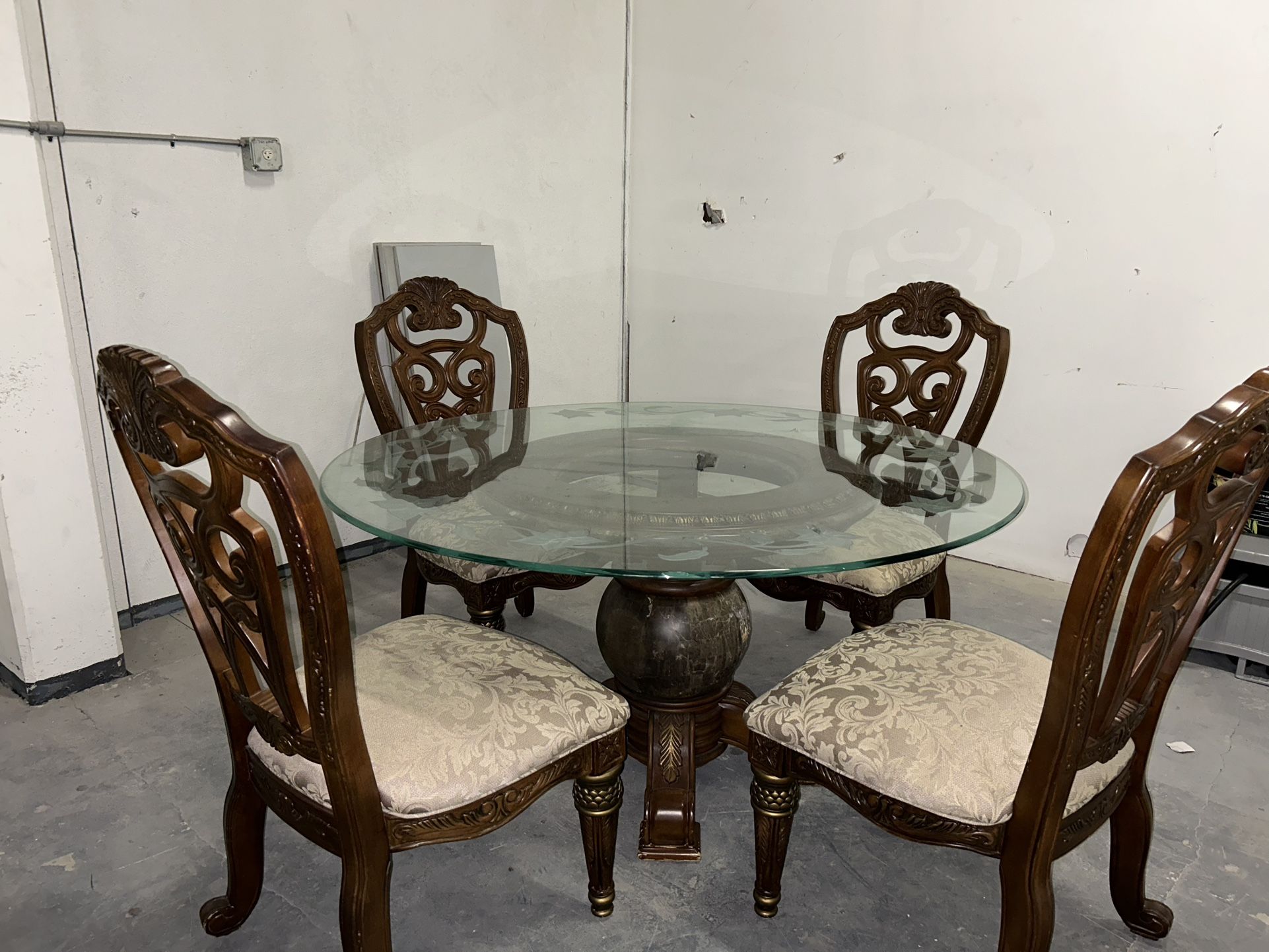 Vintage Glass Dining Table with Console Table